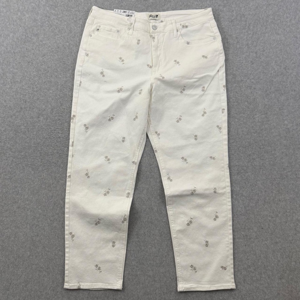 Seven7 90's Straight Jeans Women's 16 White Floral High Rise NWT sku 544 36x30